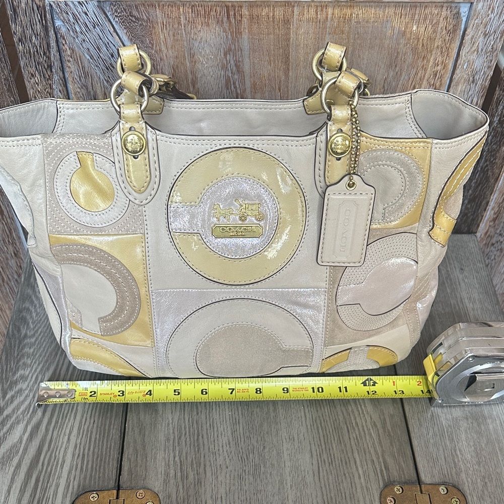 Coach 15748 Mia Inlaid Natural Multicolor Paten Leather Suede Tote Shoulder Bag - Picture 13 of 16